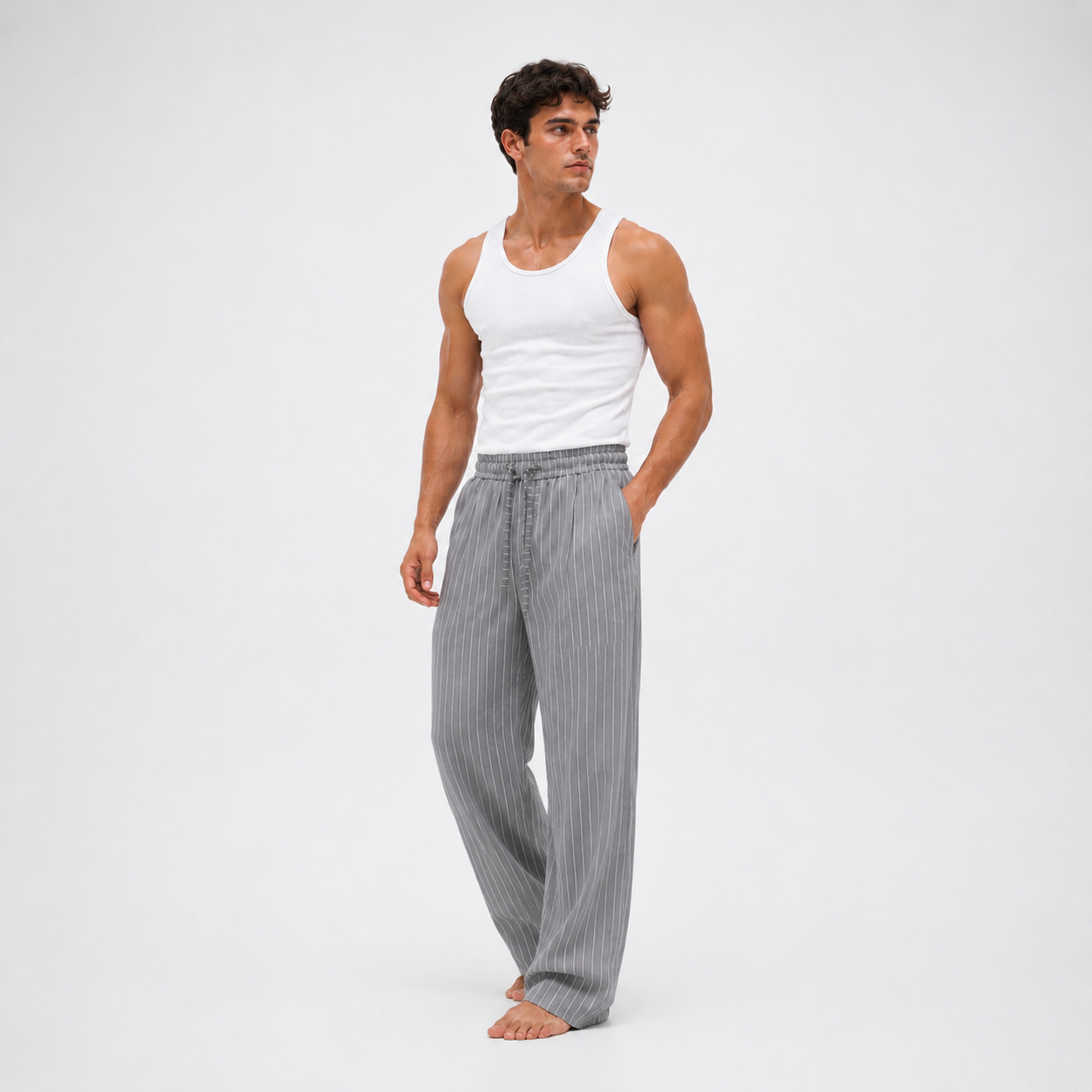Pinstripe Pant ( Light Grey)